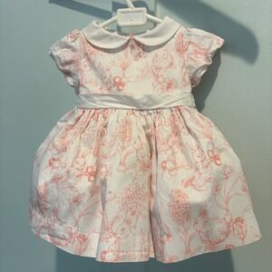 Janie and Jack Girls Easter Dress 0-3 M Infant Peter Pan Collar Bow Toile Floral